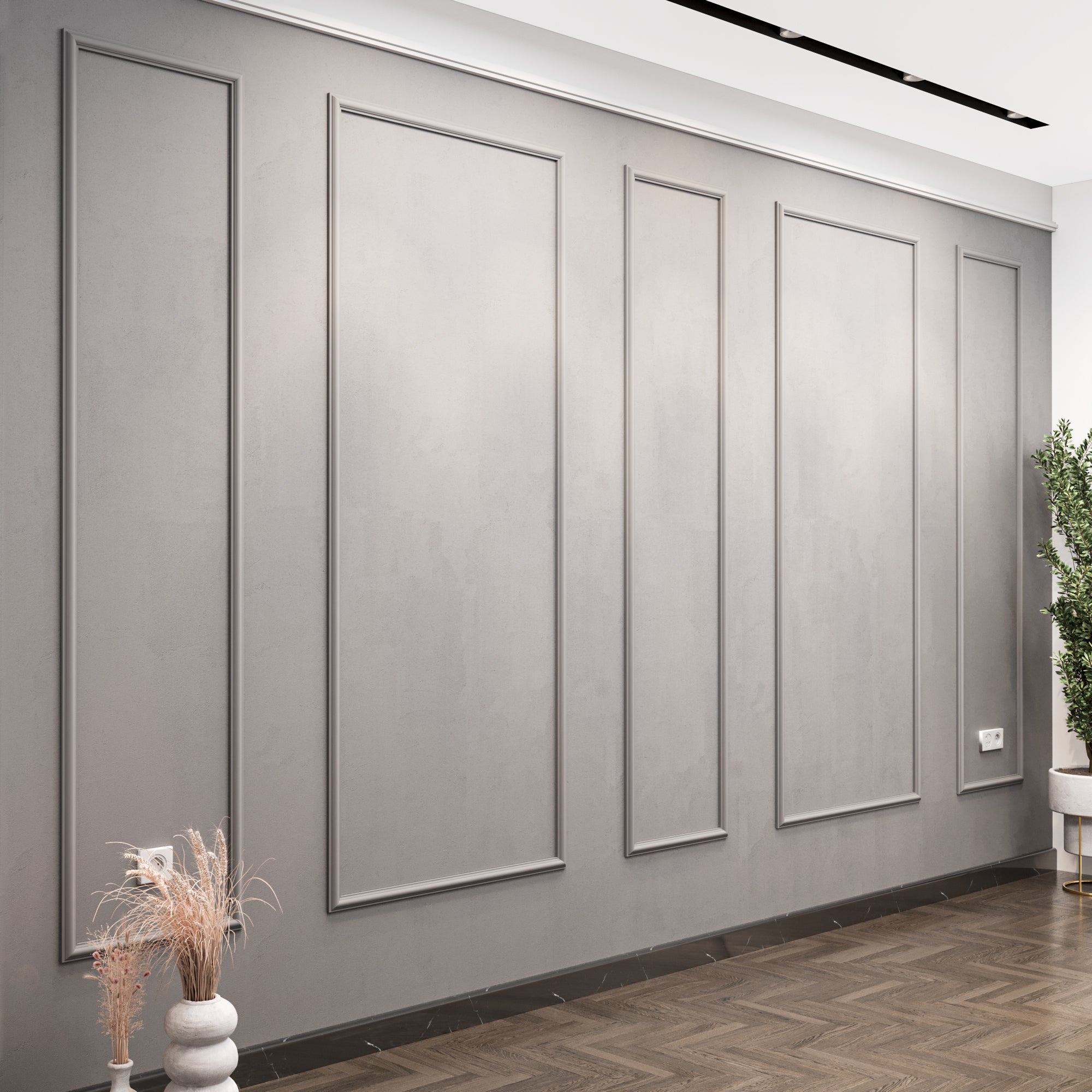 Birdeco ready-to-assemble wall molding package with five vertical frames, featuring easy-to-install decorative wall trim.