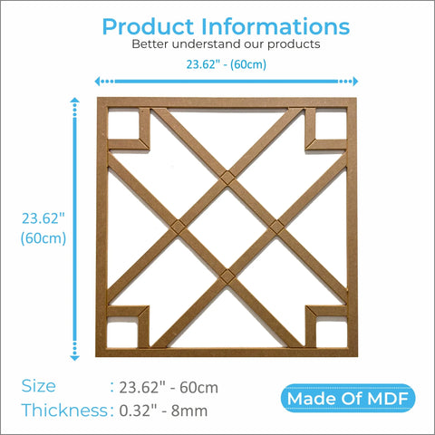 MDF Decorative Wall Panel to cover 23.6 x 23.6 inches spaces with 8mm Unprimed MDF - Highest Quality Wall Moldings and Decor Products at Birdeco