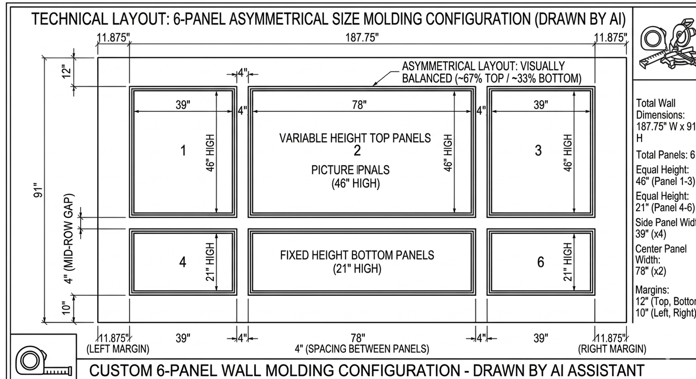 Custom-made Birdeco wall molding design by Peel and Stick service, featuring a stylish Gemini pattern for wall decoration.