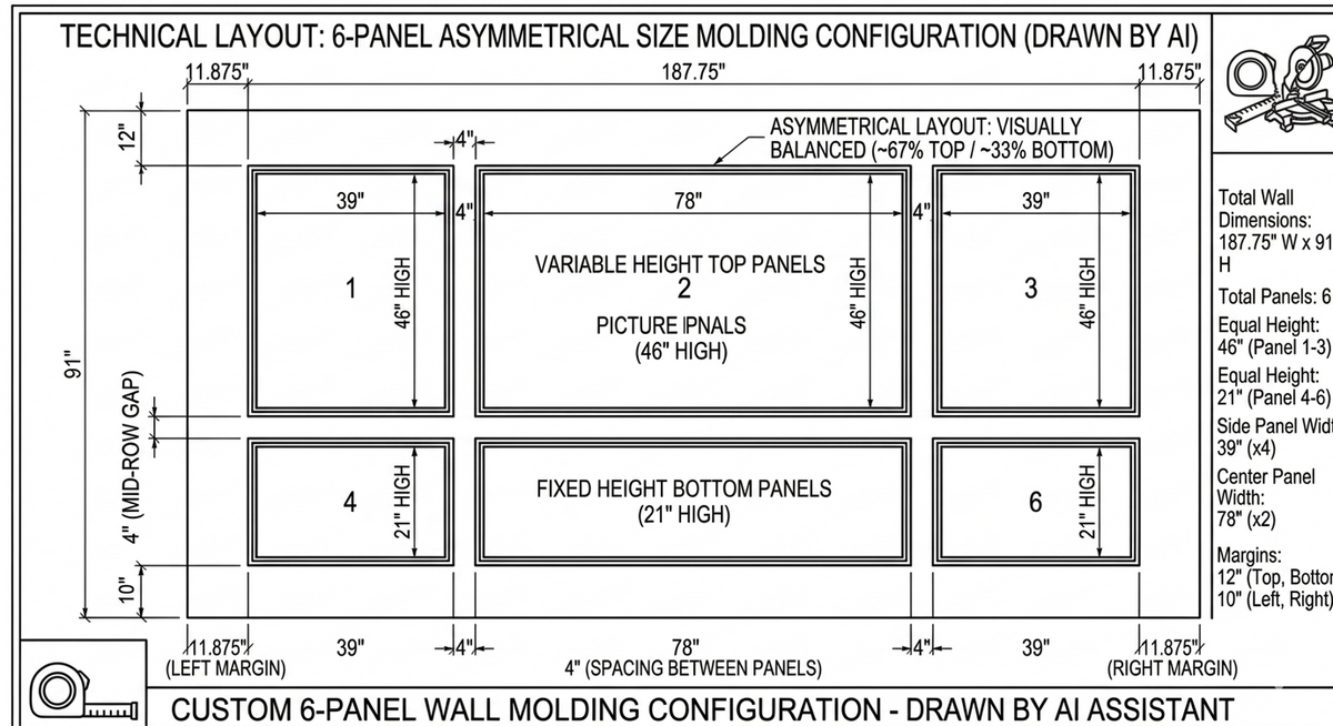 Custom-made Birdeco wall molding design by Peel and Stick service, featuring a stylish Gemini pattern for wall decoration.