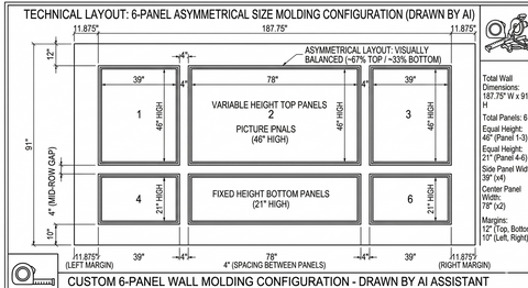 Custom-made Birdeco wall molding design by Peel and Stick service, featuring a stylish Gemini pattern for wall decoration.