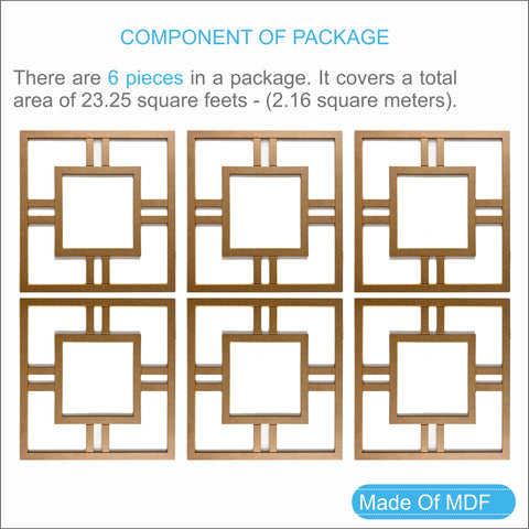 MDF Decorative Wall Panel to cover 23.6 x 23.6 inches spaces with 8mm Unprimed 6 Pieces MDF