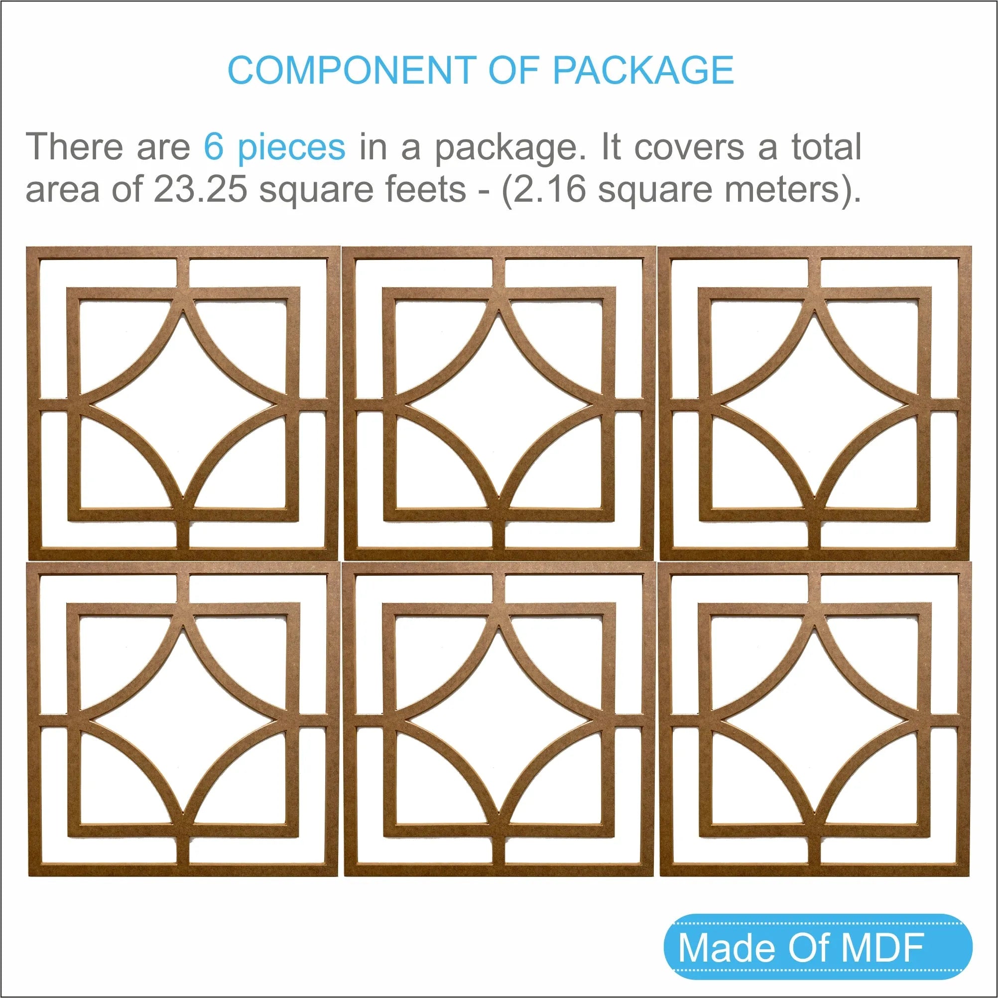 MDF Decorative Wall Panel to cover 23.6 x 23.6 inches spaces with 8mm Unprimed 6 Pieces MDF - Highest Quality Wall Moldings and Decor Products at Birdeco