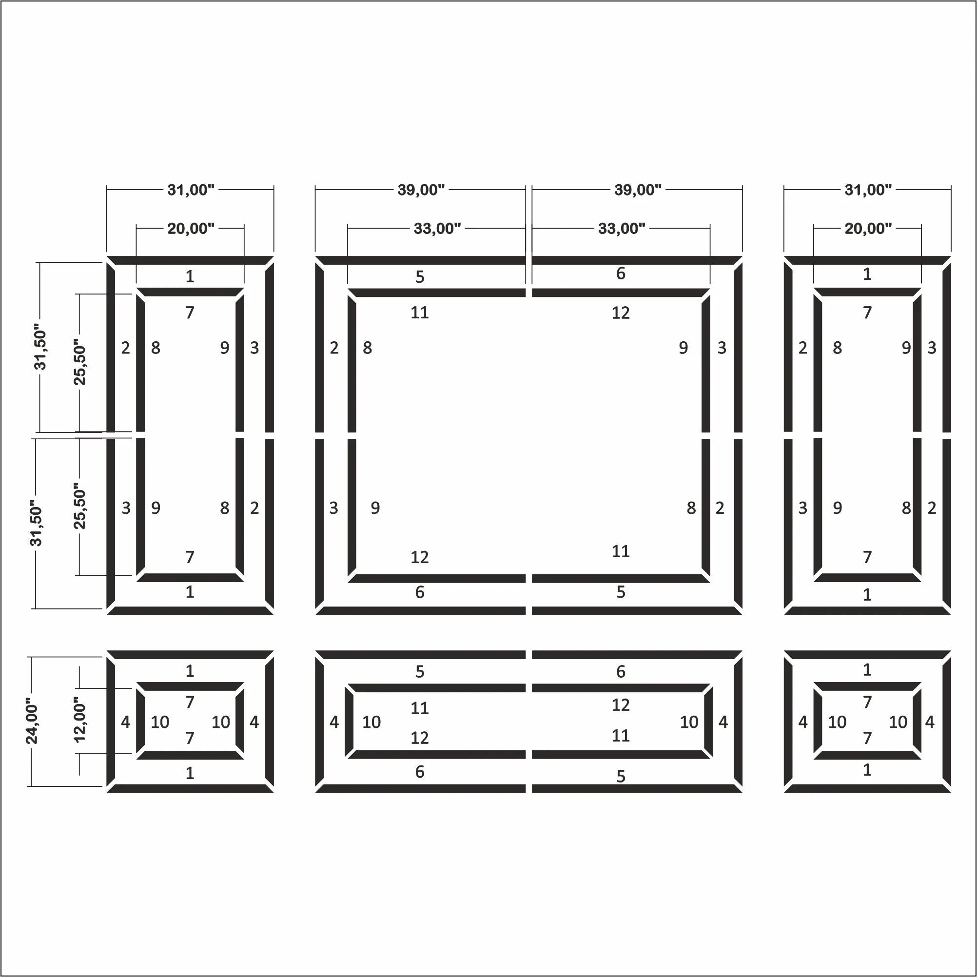 Nursery Wall Molding Kit - Ready to Assemble | 3 Upper & 3 Bottom Nested Frames | Pre-Cut & Primed - Highest Quality Wall Moldings and Decor Products at Birdeco