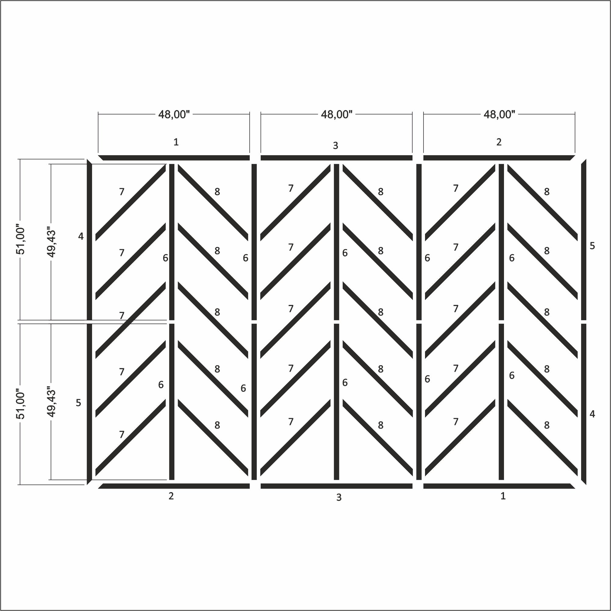 Kit modanatura da parete con motivo a spina di pesce - Pronto da montare per aree soggiorno (P12)