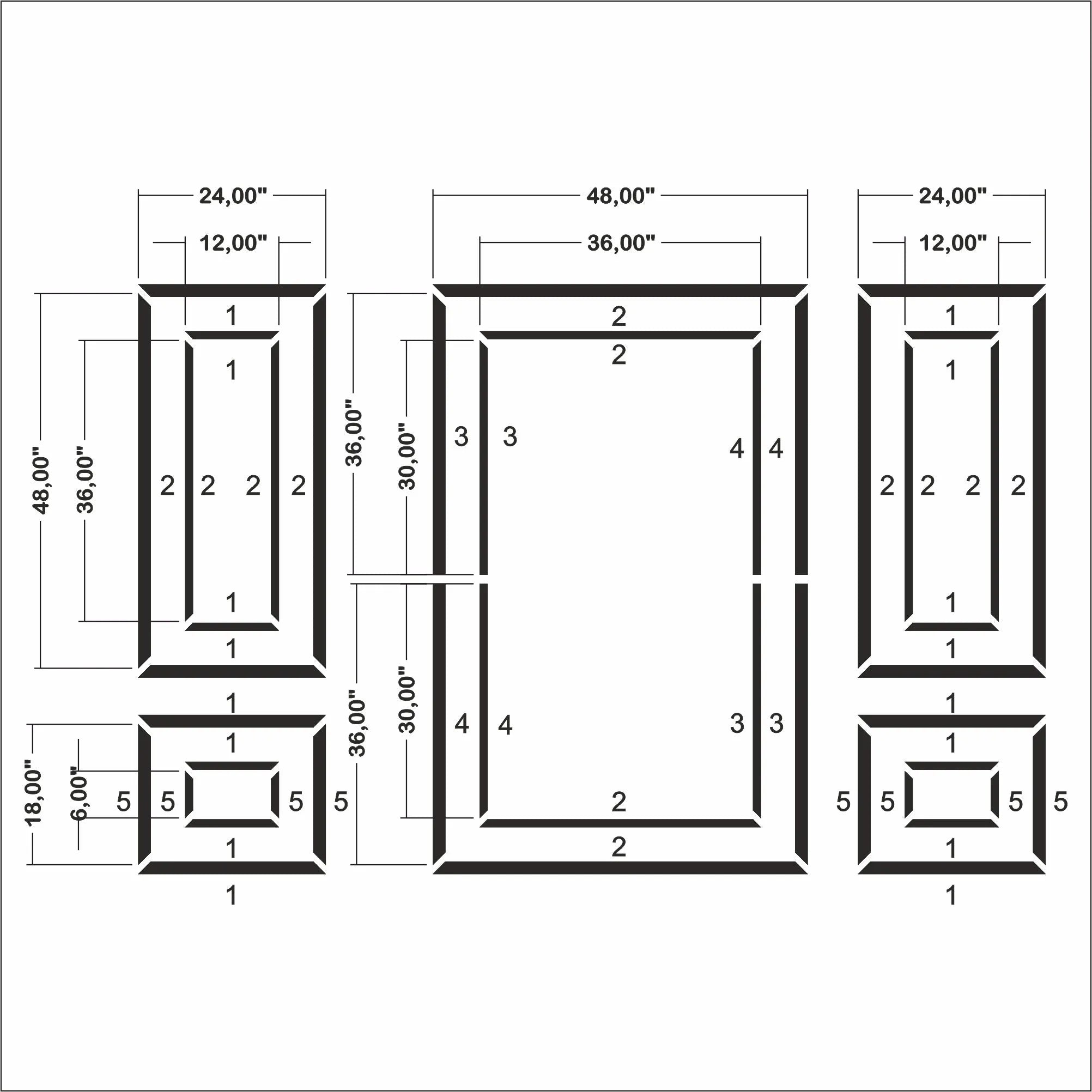 Accent Wall Molding Kit - 3 Upper and 2 Bottom Nested Frames | Pre-Cut & Primed | Custom Made Available - Highest Quality Wall Moldings and Decor Products at Birdeco