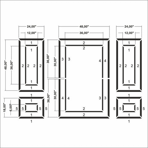 Accent Wall Molding Kit - 3 Upper Nested and 2 Bottom Nested Frames (P4)