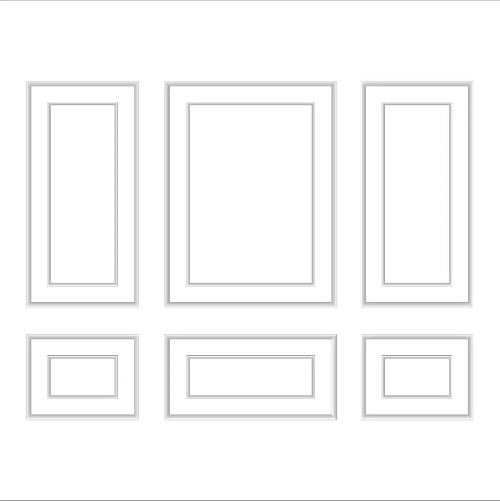 Paintable wall molding kit with upper and lower frame arrangement in dining area