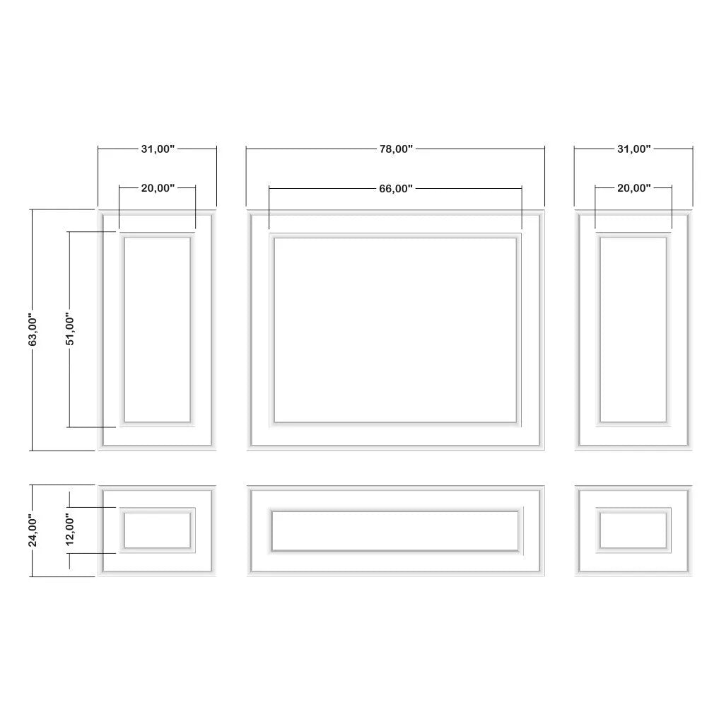 Paintable nursery wall molding kit with nested frame layout in baby room