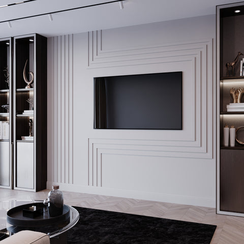 Ready to Assemble Wall Molding Kit Flat Design Wall Molding for TV Unit | Pre-Cut & Primed