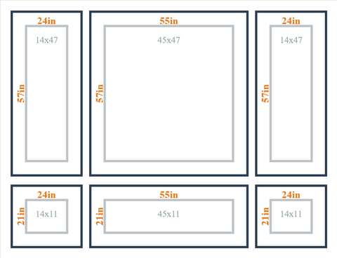Peel and stick custom wall molding kit by Birdeco displaying five unique design layouts on a wall.