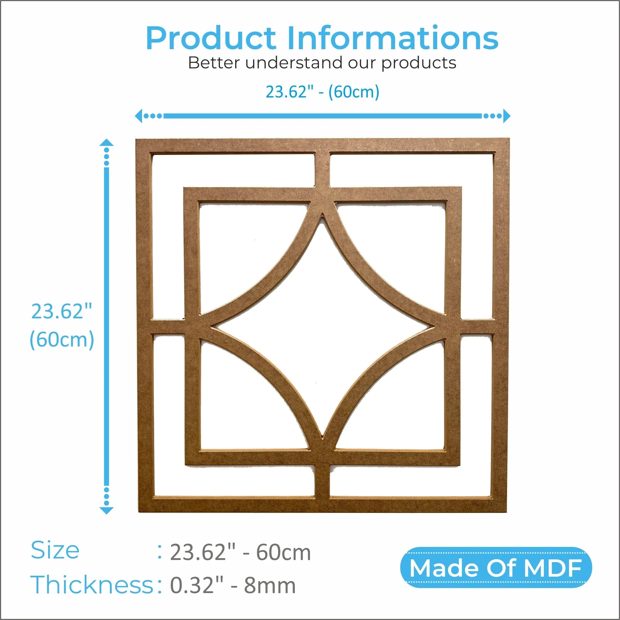 MDF Decorative Wall Panel to cover 23.6 x 23.6 inches spaces with 8mm Unprimed 6 Pieces MDF - Highest Quality Wall Moldings and Decor Products at Birdeco