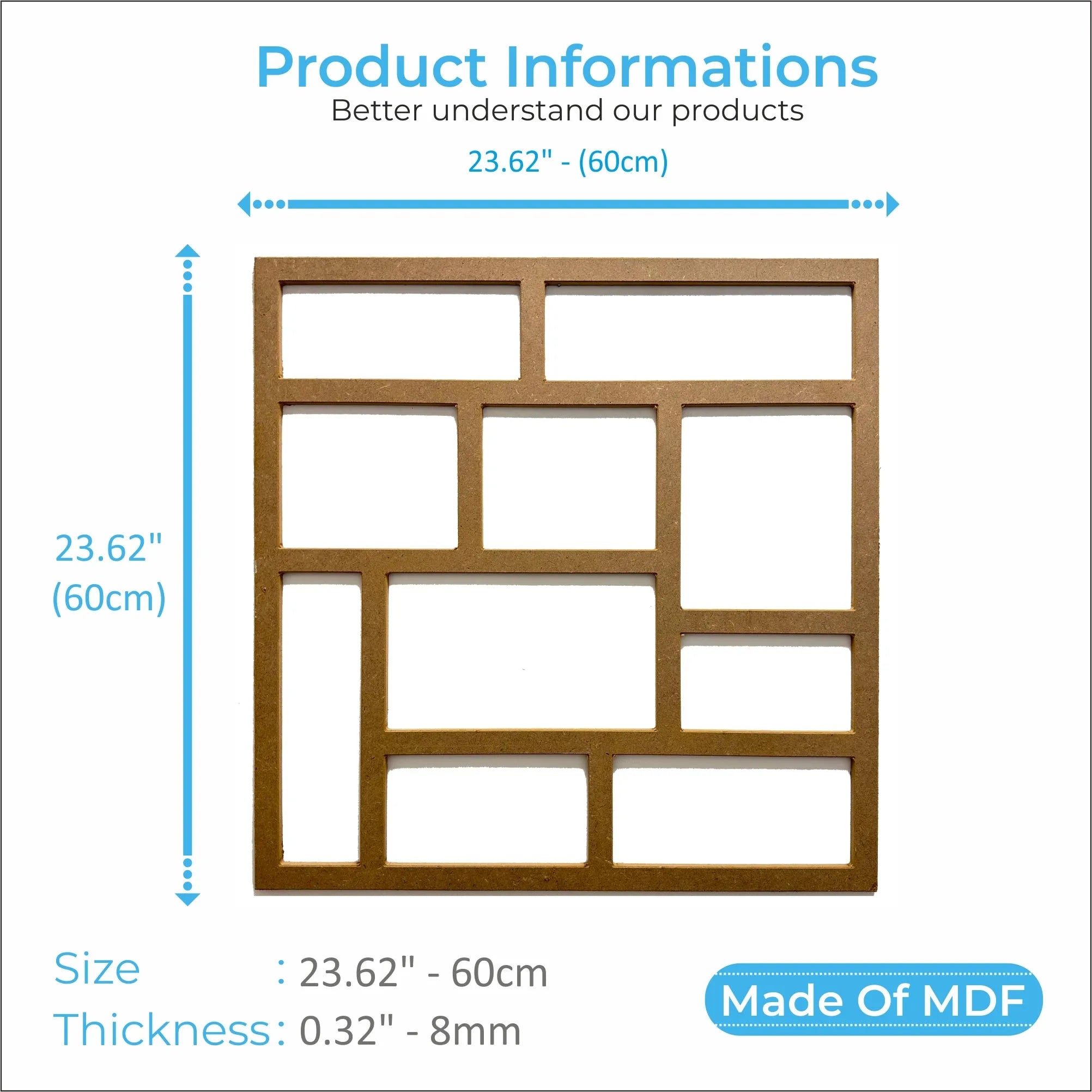 MDF Decorative Wall Panel to cover 23.6 x 23.6 inches spaces with 8mm Unprimed 6 Pieces MDF - Highest Quality Wall Moldings and Decor Products at Birdeco