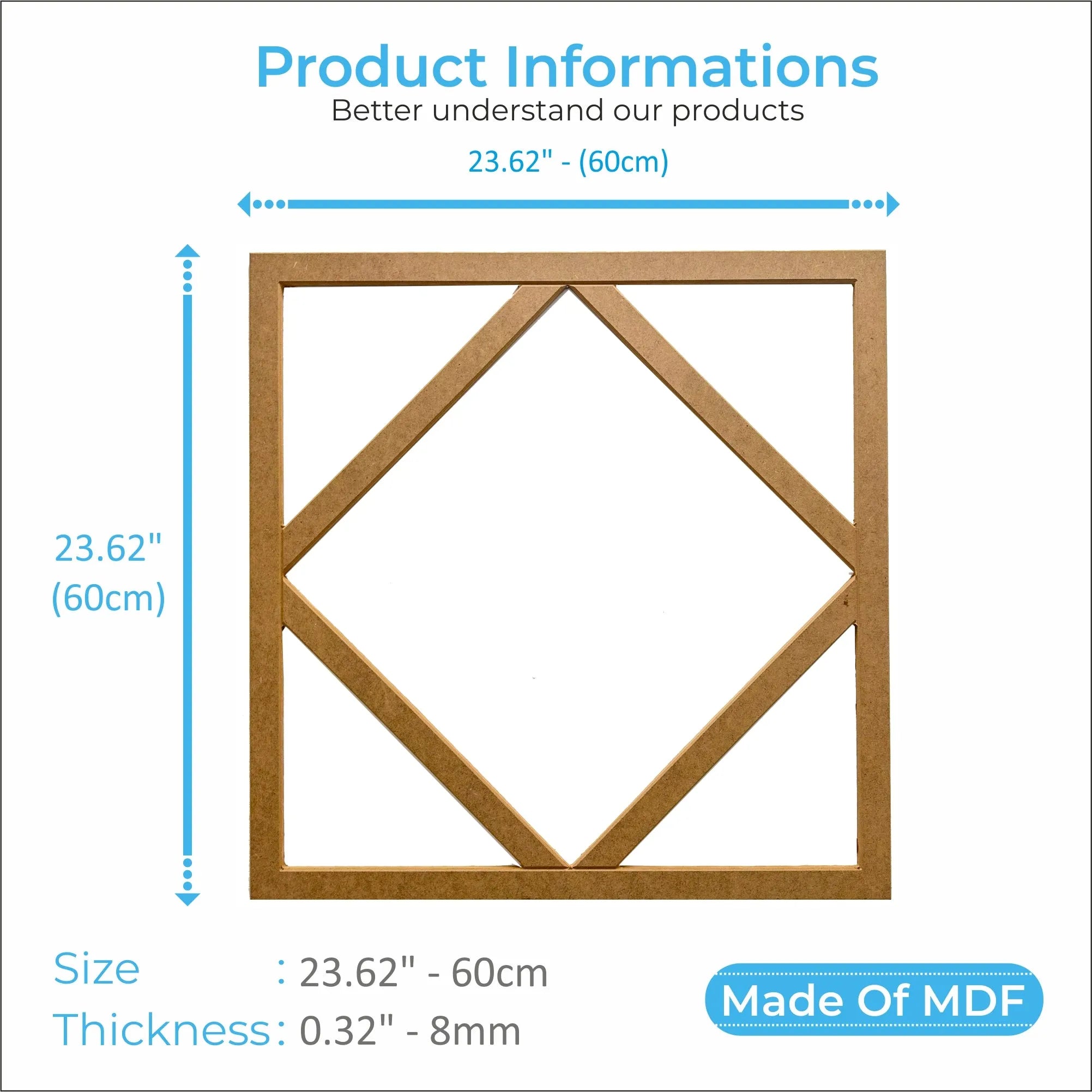 MDF Decorative Wall Panel to cover 23.6 x 23.6 inches spaces with 8mm Unprimed 6 Pieces MDF - Highest Quality Wall Moldings and Decor Products at Birdeco