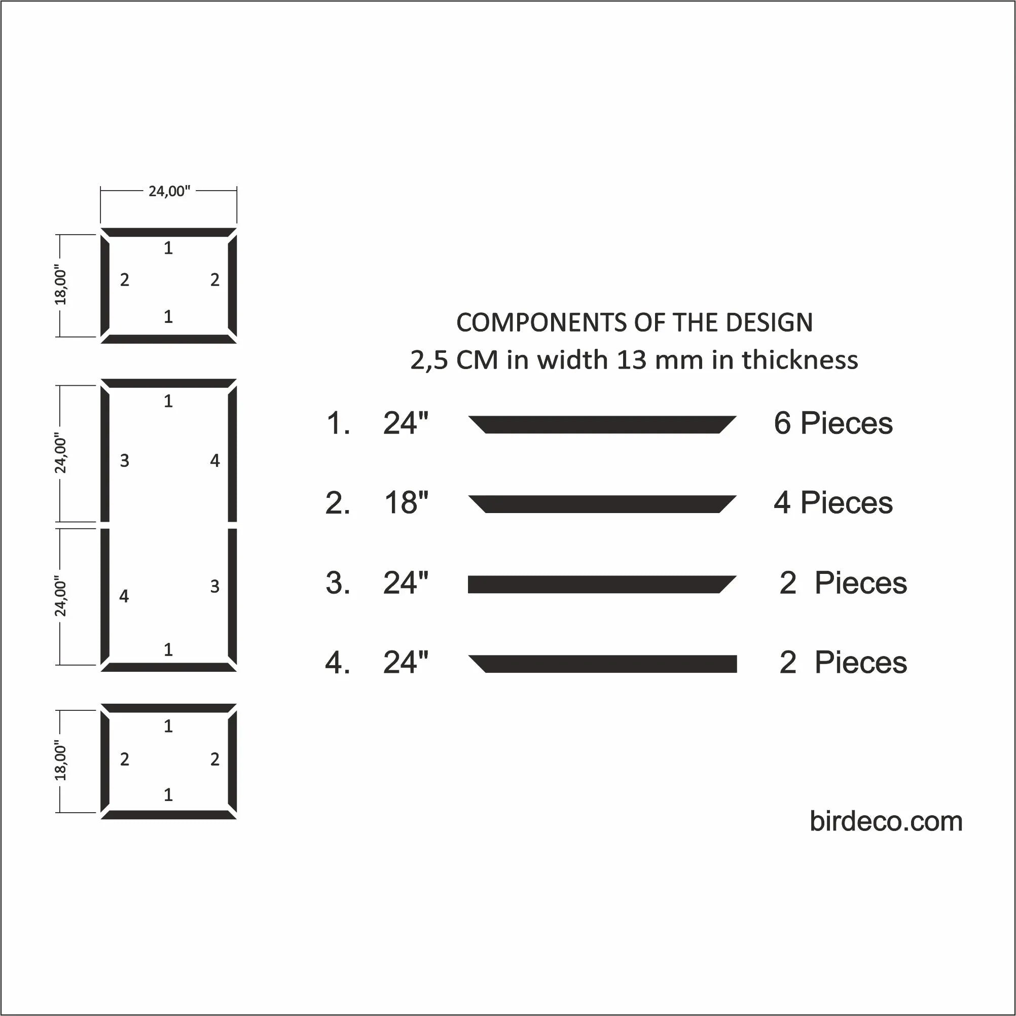 Ready to Assemble Wall Molding Kit - 1 Upper, 1 Middle, & 1 Bottom Frames | Easy Installation - Highest Quality Wall Moldings and Decor Products at Birdeco