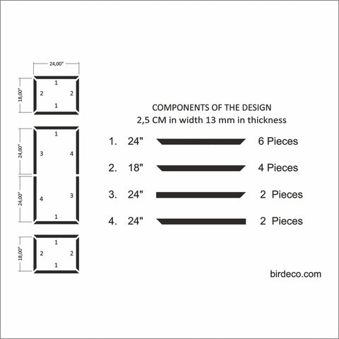 Ready to Assemble Wall Molding Kit - 1 Upper, 1 Middle, & 1 Bottom Frames | Easy Installation - Highest Quality Wall Moldings and Decor Products at Birdeco