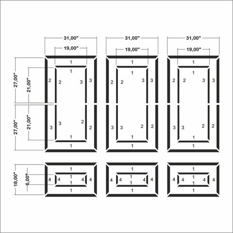Accent Wall Molding Kit - Ready to Assemble, 3 Upper and 3 Bottom Nested Frames (P13)
