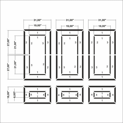 Accent Wall Molding Kit - Ready to Assemble, 3 Upper and 3 Bottom Nested Frames | Pre-Cut & Primed - Highest Quality Wall Moldings and Decor Products at Birdeco