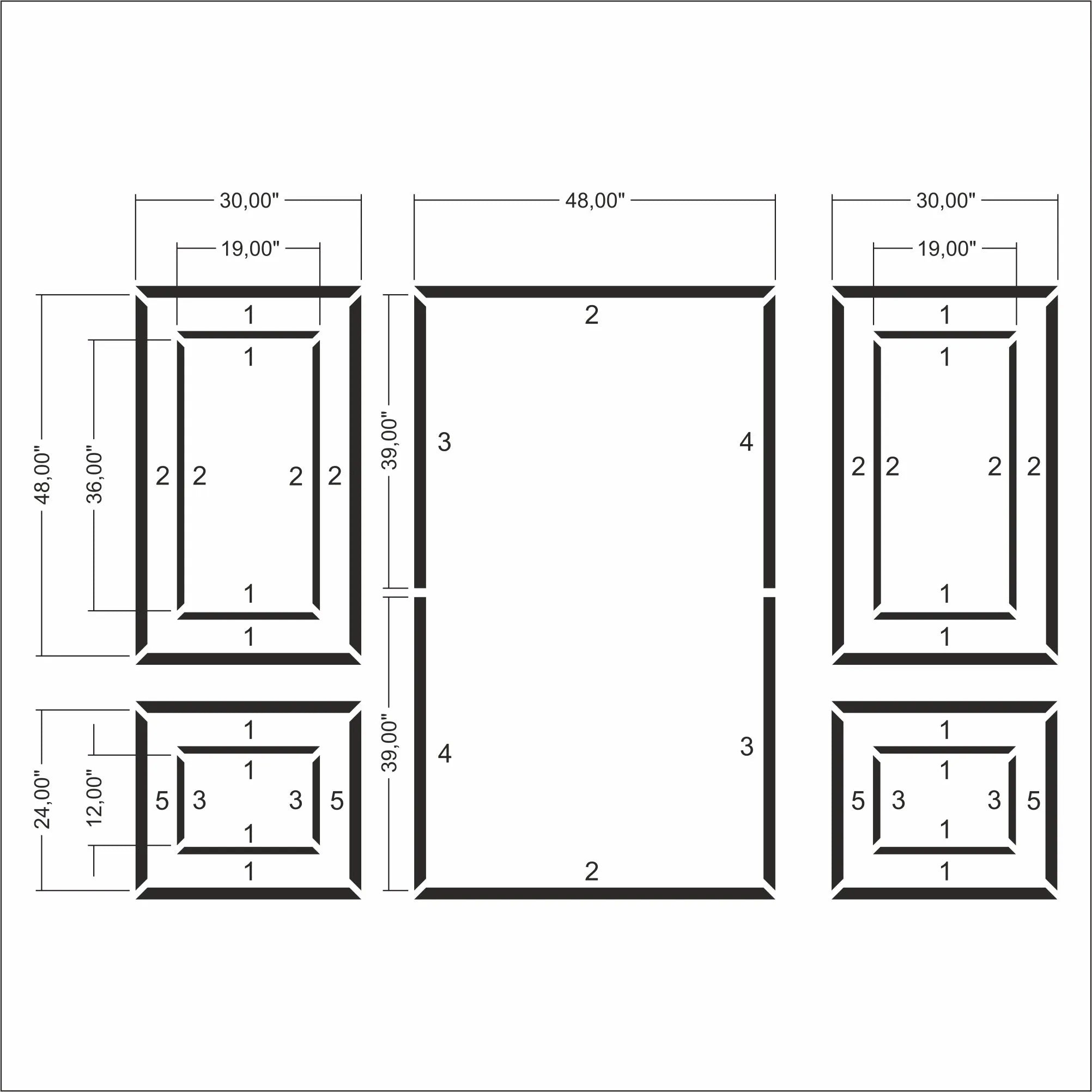 Ready to Assemble Wall Molding Package - 2 Upper, 1 Center & 2 Bottom Frames | Easy Installation - Highest Quality Wall Moldings and Decor Products at Birdeco