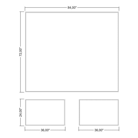 Frame dimensions of peel and stick wall molding kit with 1 upper and 2 bottom layout
