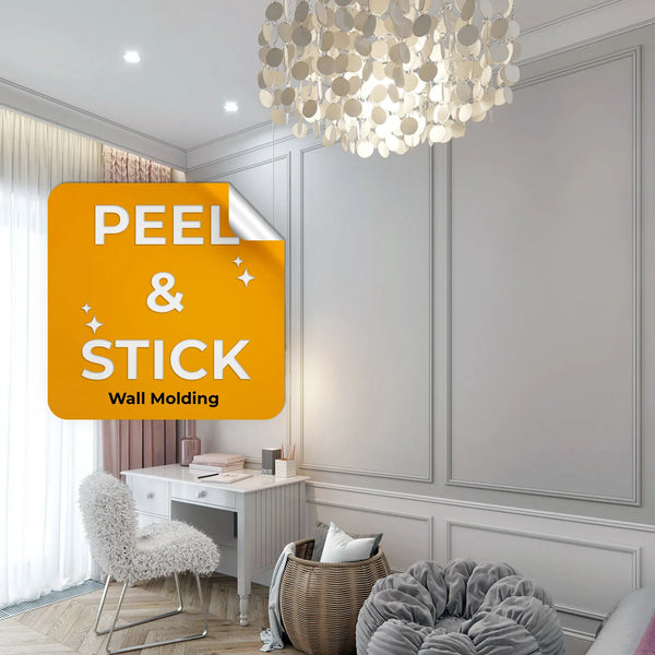 Peel and Stick Wall Trim Kit - 3 Upper and 3 Bottom Frames with The Chair Rail (P45P)