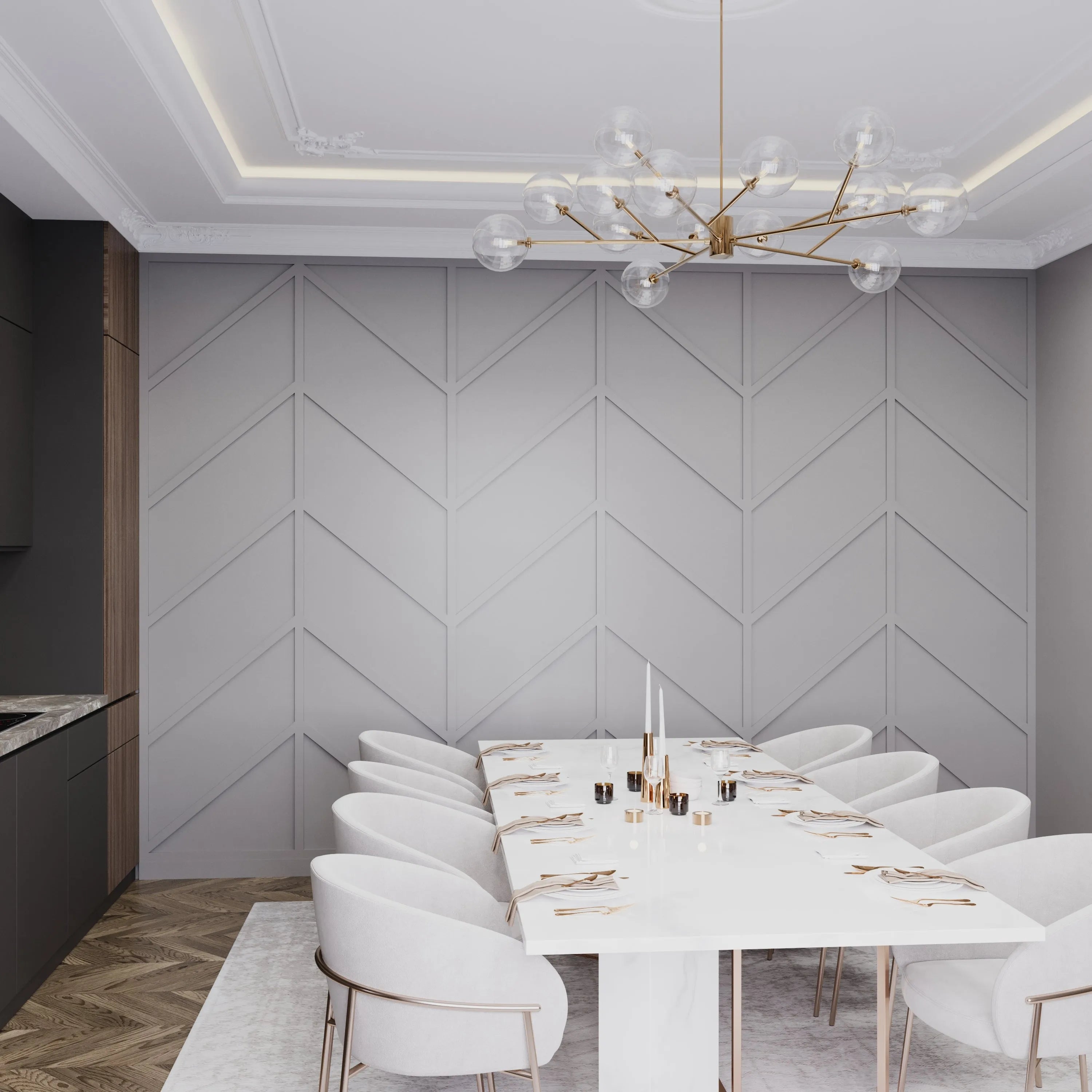 Herringbone Pattern Wall Molding Kit - Ready to Assemble for Living ...